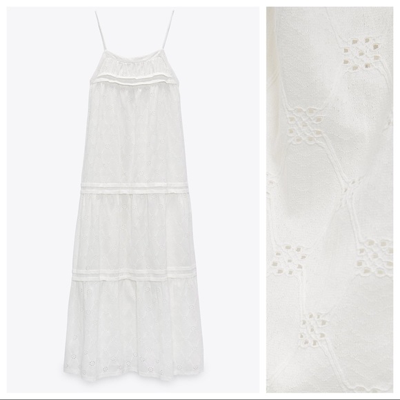 NWT. Zara White Textured Midi Dress. Size L. - Picture 6 of 10